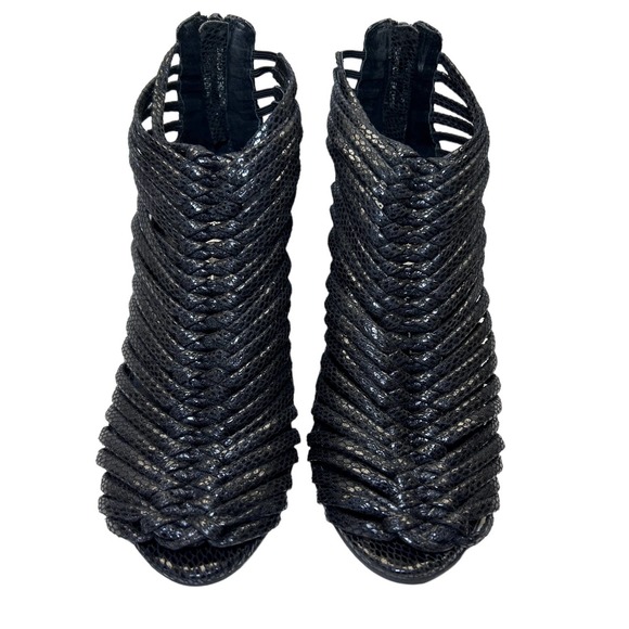 Jeffrey Campbell Ibiza Last Black snake embossed Leather Wedge shoes W Size 6 - Picture 2 of 16